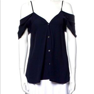 Theory off-the-shoulder button down top- navy
